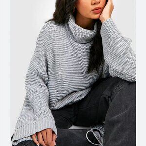 NWT Haven Light Blue/Gray Turtleneck Chunky Knit Long Sleeve Sweater Size Small